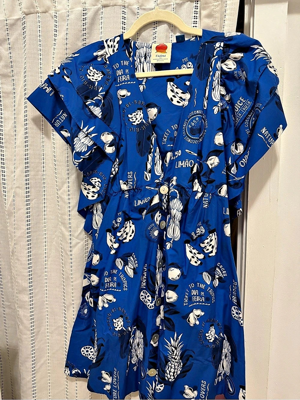 Farm Rio Blue Banana Grapes Sleeveless Mini Dress Mini Dress, Blue & White - Picture 6 of 7